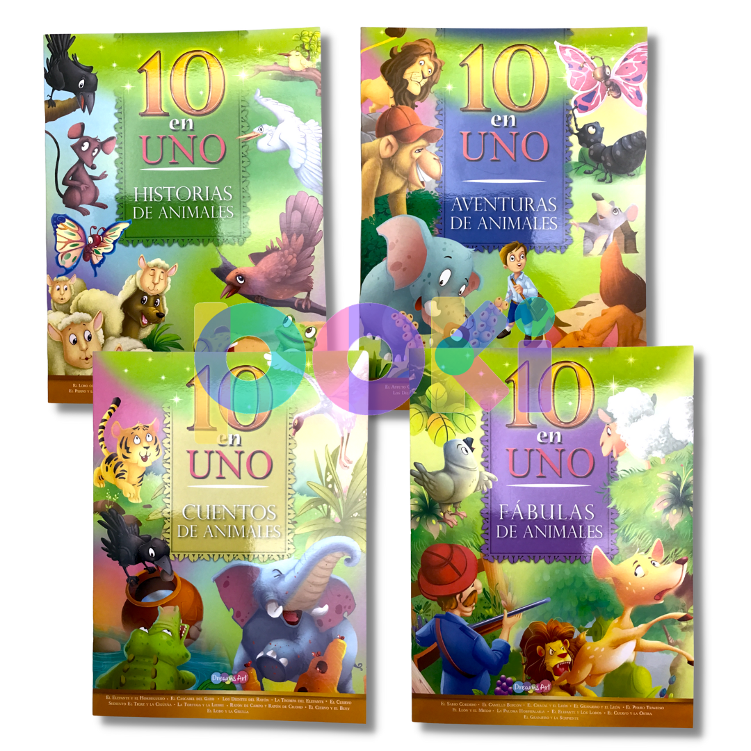 10 en UNO: Fabulas,  Aventuras,  Cuentos e Historias de Animales (Set de 4)